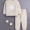 Beige Girls Full Sleeves Sweatshirt & Jogger Set