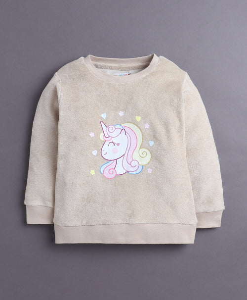 Beige Girls Full Sleeves Sweatshirt & Jogger Set