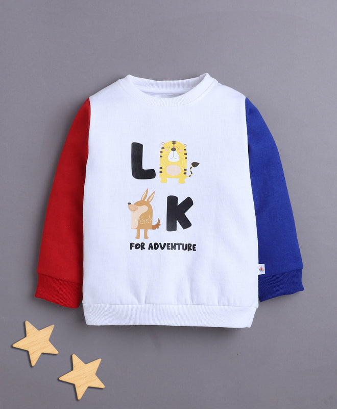 White Boys Full Sleeves Round Neck Sweatshirt