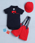 Bumzee Navy & Red Bodysuit & Short Set, Half Sleeves, 100% Cotton