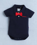 Bumzee Navy & Red Bodysuit & Short Set, Half Sleeves, 100% Cotton