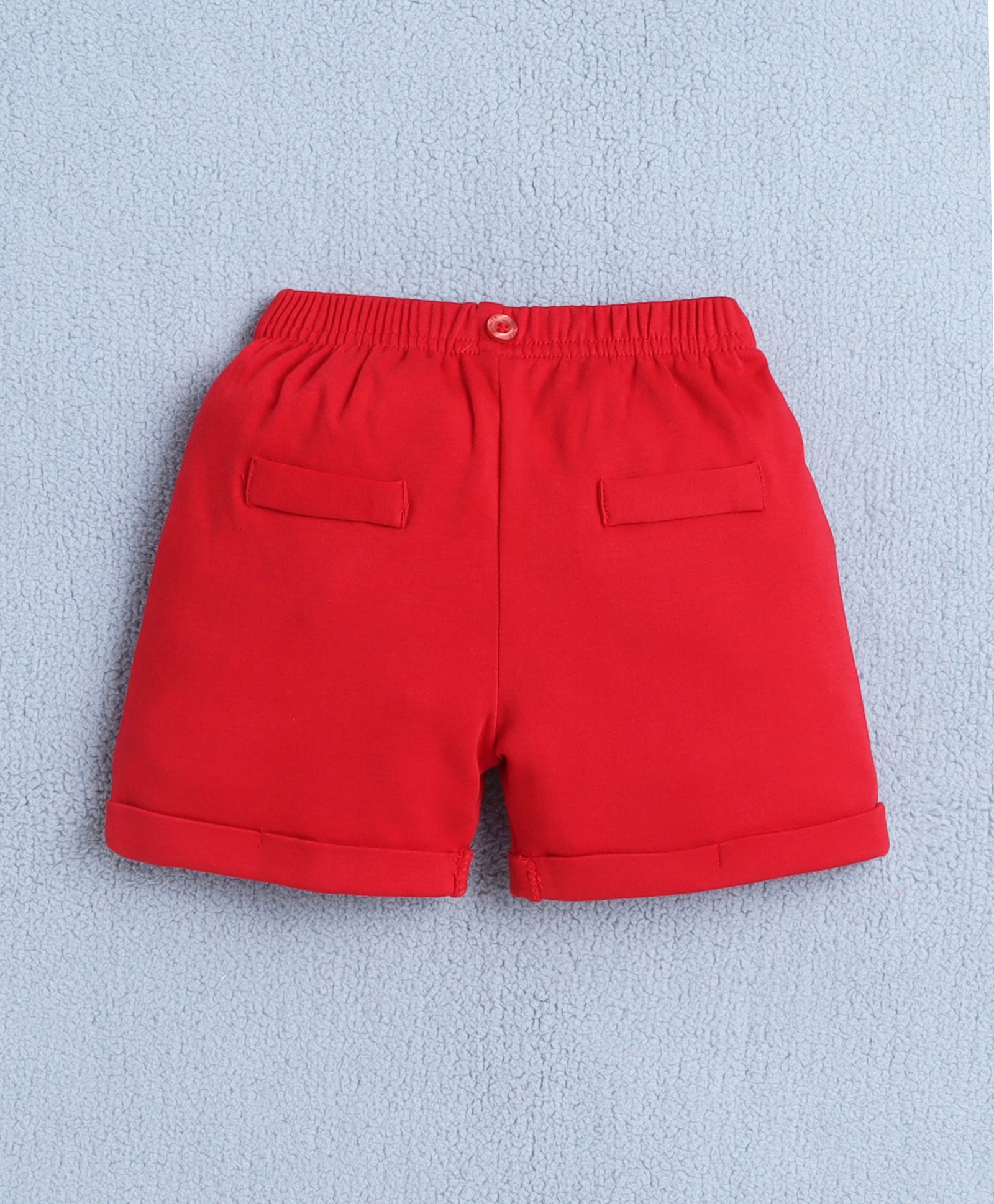 Navy & Red Boys Half Sleeves Bodysuit & Short Set With Applique Bow Suspender & Cap
