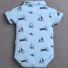 Sky Blue & Navy Boys Half Sleeves Bodysuit & Short Set With Applique Bow Suspender & Cap
