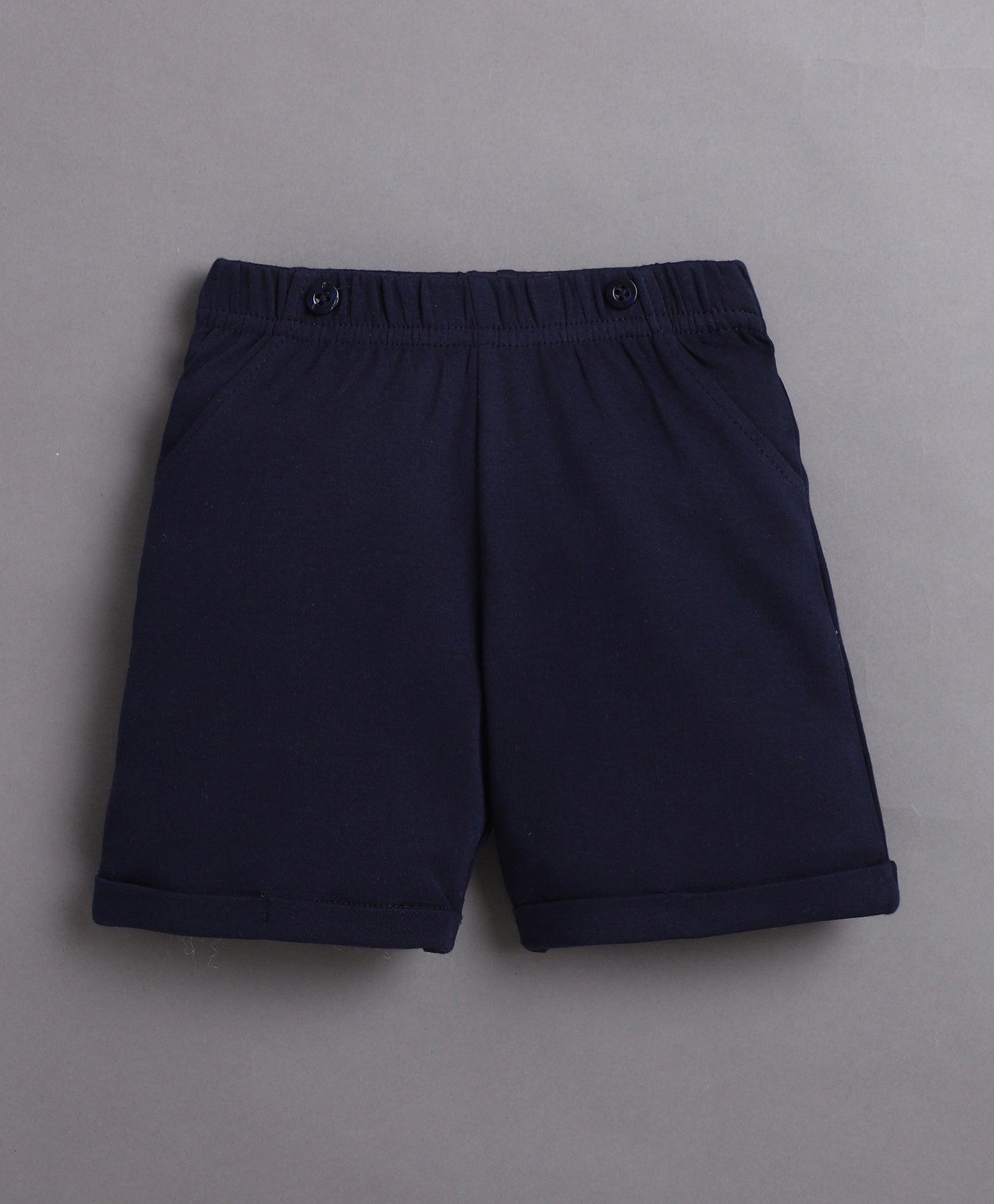 Sky Blue & Navy Boys Half Sleeves Bodysuit & Short Set With Applique Bow Suspender & Cap