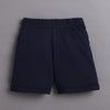 Sky Blue & Navy Boys Half Sleeves Bodysuit & Short Set With Applique Bow Suspender & Cap