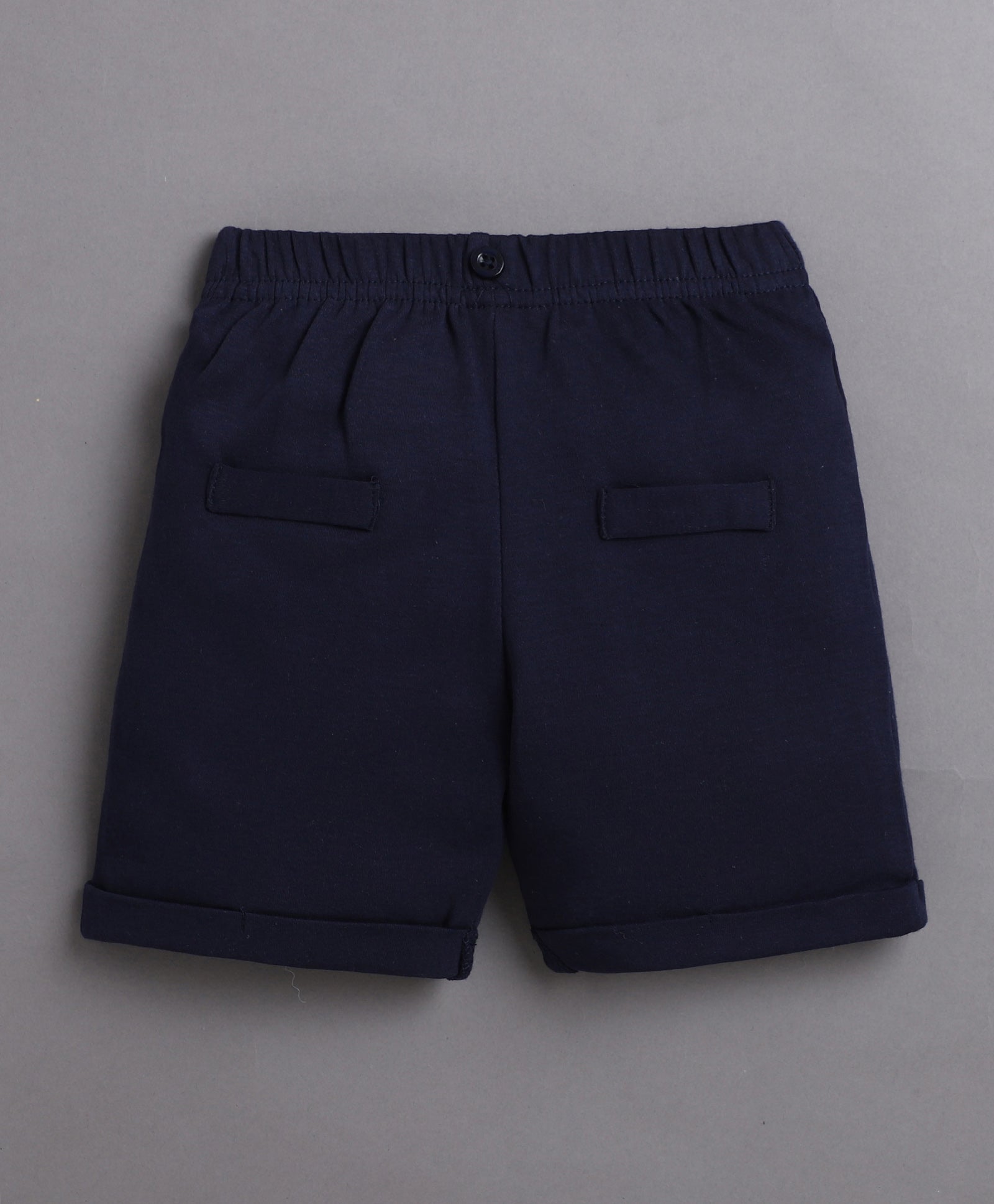Sky Blue & Navy Boys Half Sleeves Bodysuit & Short Set With Applique Bow Suspender & Cap