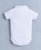 Bumzee White & Beige Graphic Print Bodysuit & Short Set, Half Sleeves, 100% Cotton