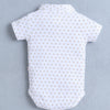 White & Beige Boys Half Sleeves Bodysuit & Short Set With Applique Bow Suspender & Cap