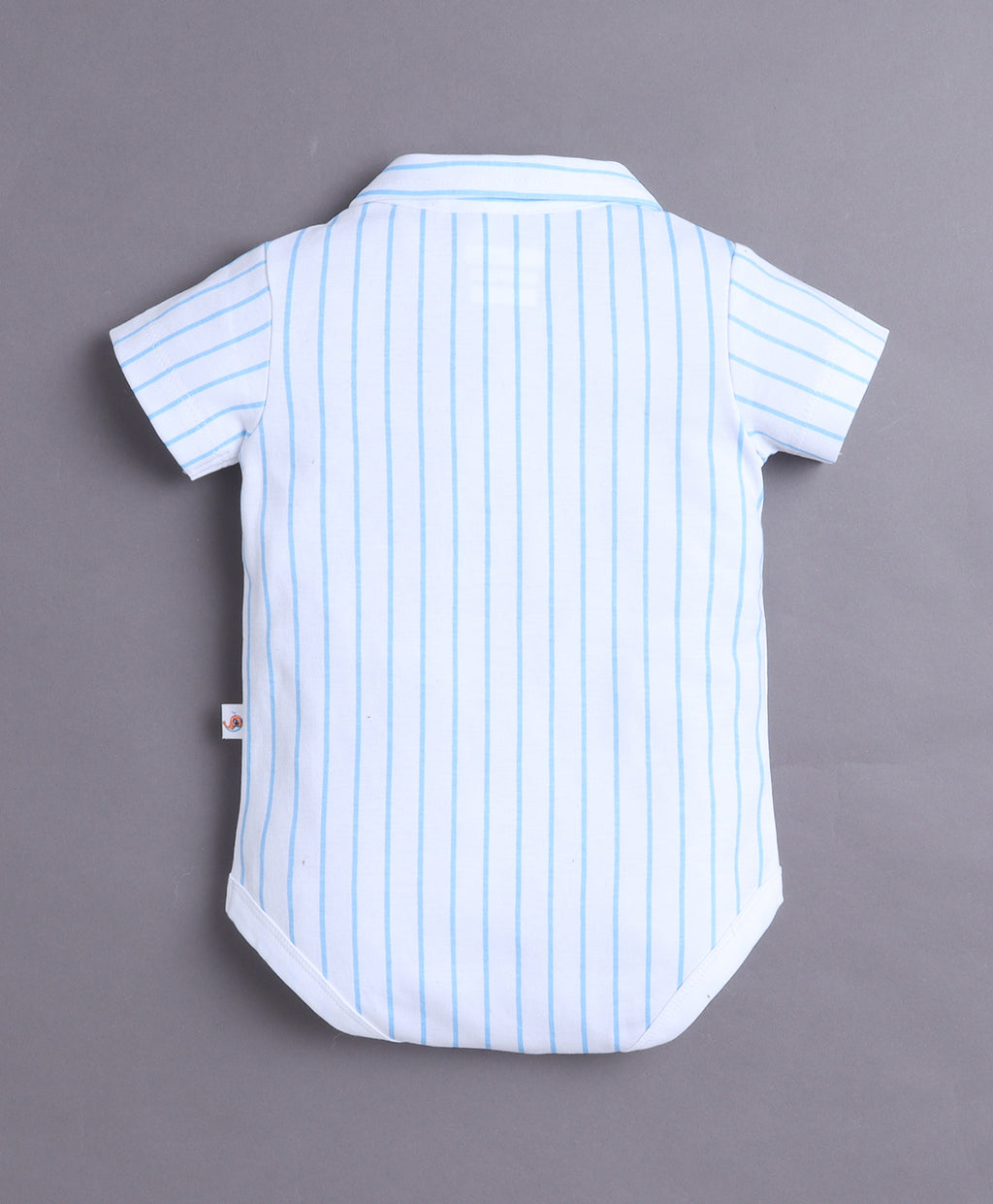 Bumzee White & Sky Blue Striped Bodysuit & Short Set, Half Sleeves, 100% Cotton