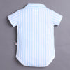 White & Sky Blue Boys Half Sleeves Bodysuit & Short Set With Applique Bow Suspender & Cap