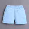 White & Sky Blue Boys Half Sleeves Bodysuit & Short Set With Applique Bow Suspender & Cap