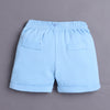 White & Sky Blue Boys Half Sleeves Bodysuit & Short Set With Applique Bow Suspender & Cap