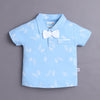 BUMZEE Sky Blue & White Boys Half Sleeves T-shirt & Short Set With Applique Bow Suspender