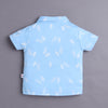 BUMZEE Sky Blue & White Boys Half Sleeves T-shirt & Short Set With Applique Bow Suspender