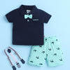 BUMZEE Navy & Mint Boys Half Sleeves T-shirt & Short Set With Bow Suspender