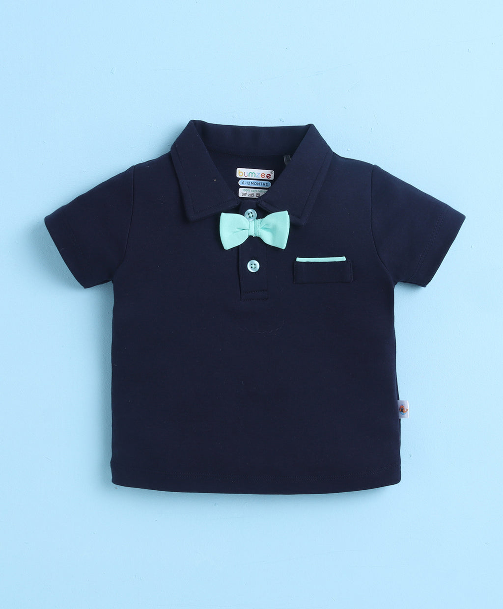 Bumzee Navy & Mint Animal Print Formal Set, Half Sleeves, 100% Cotton