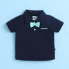 BUMZEE Navy & Mint Boys Half Sleeves T-shirt & Short Set With Bow Suspender