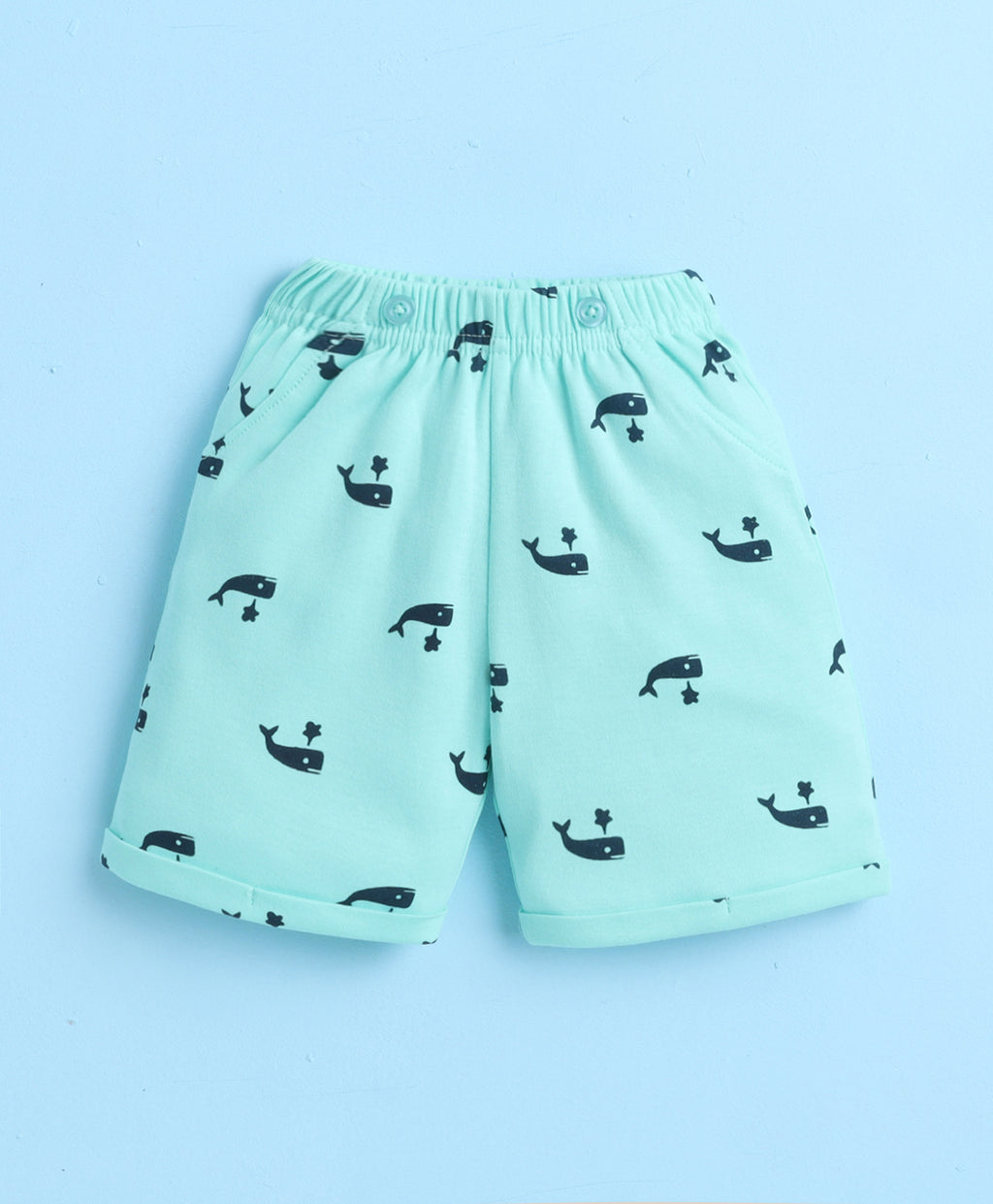 Bumzee Navy & Mint Animal Print Formal Set, Half Sleeves, 100% Cotton