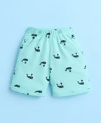 Bumzee Navy & Mint Animal Print Formal Set, Half Sleeves, 100% Cotton