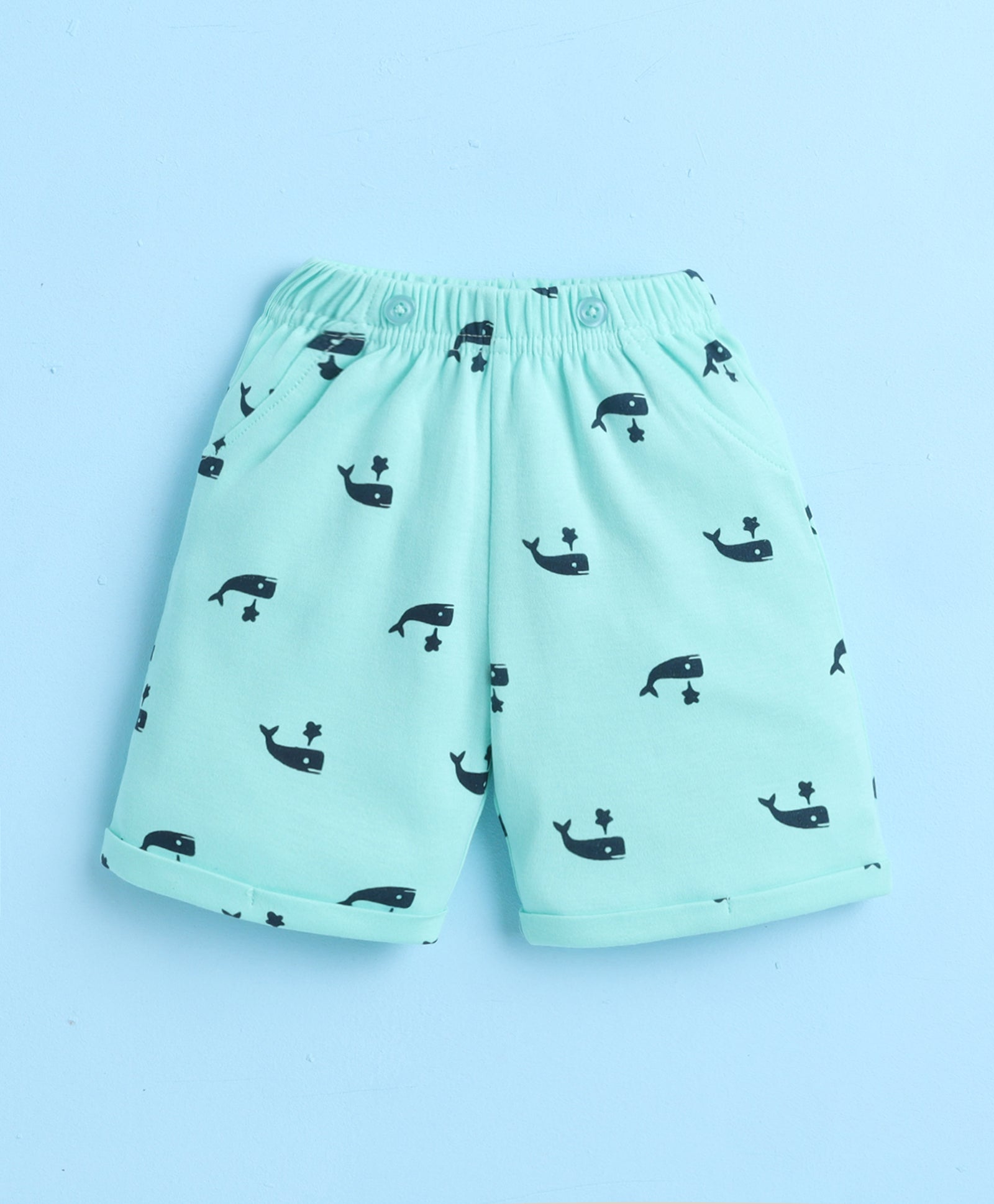 BUMZEE Navy & Mint Boys Half Sleeves T-shirt & Short Set With Bow Suspender