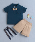 Bumzee Teal & Beige Formal Set, Half Sleeves, 100% Cotton