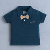 BUMZEE Teal & Beige Boys Half Sleeves T-shirt & Short Set With Applique Bow Suspender