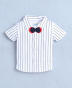 Bumzee White & Navy Striped Formal Set, Half Sleeves, 100% Cotton
