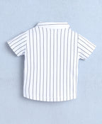 Bumzee White & Navy Striped Formal Set, Half Sleeves, 100% Cotton