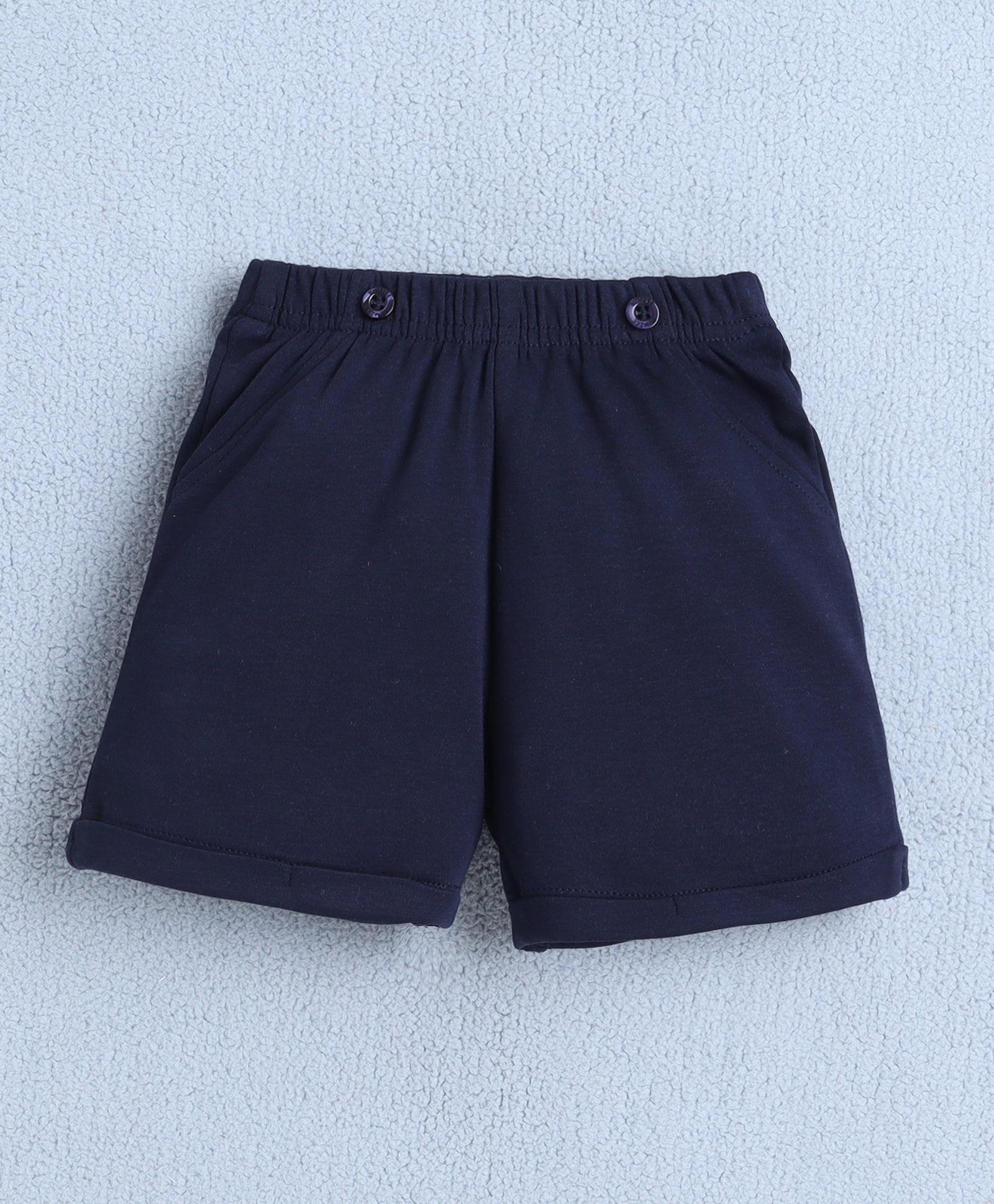 BUMZEE White & Navy Boys Half Sleeves Shirt & Short Set With Applique Bow Suspender & Cap