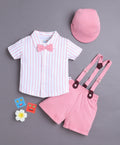 Bumzee White & Pink Striped Formal Set, Half Sleeves, 100% Cotton