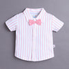 BUMZEE White & Pink Boys Half Sleeves Shirt & Short Set With Applique Bow Suspender & Cap