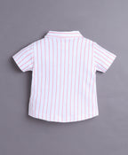 Bumzee White & Pink Striped Formal Set, Half Sleeves, 100% Cotton