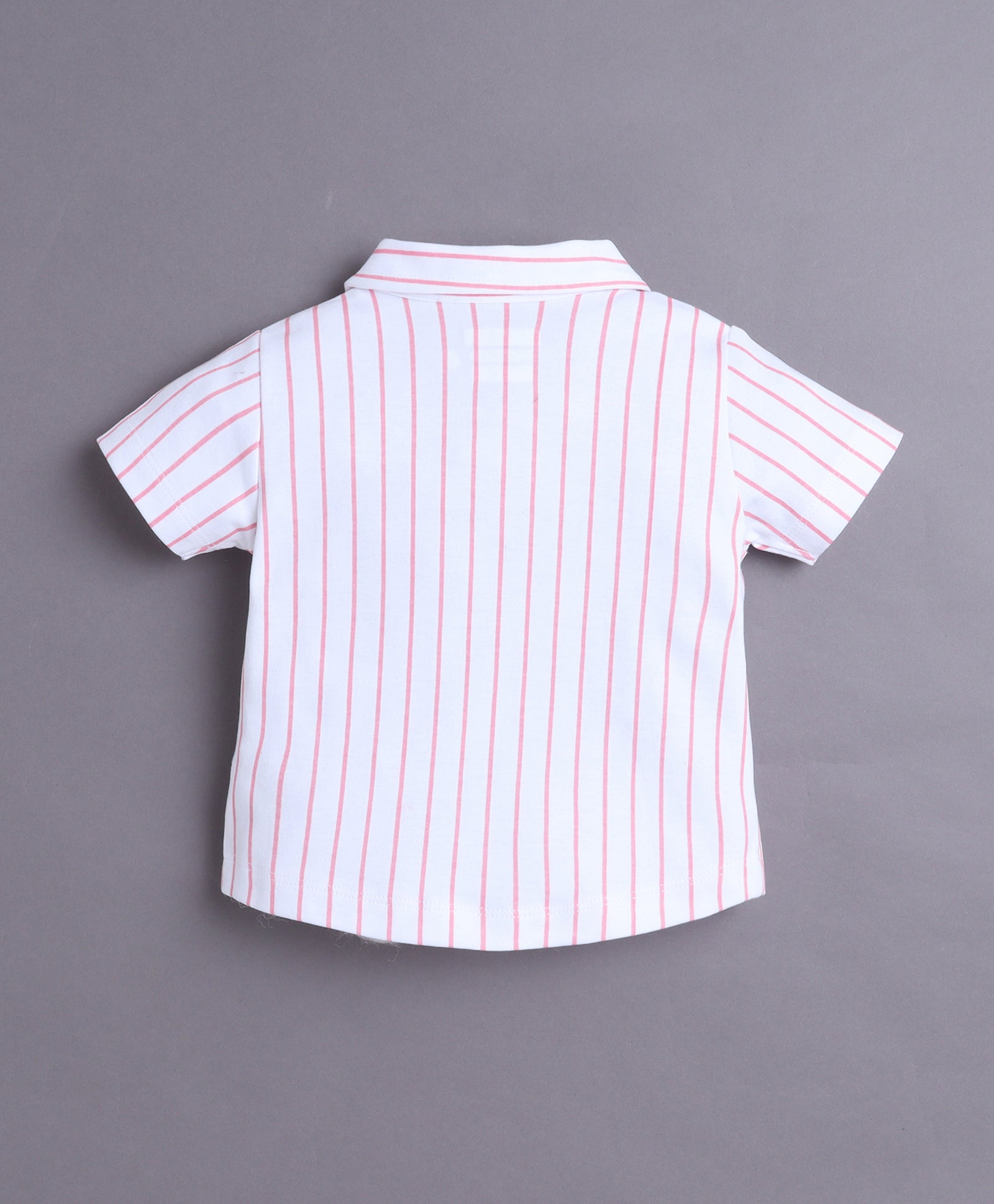 BUMZEE White & Pink Boys Half Sleeves Shirt & Short Set With Applique Bow Suspender & Cap