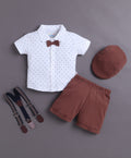 Bumzee White & Brown Graphic Print Formal Set, Half Sleeves, 100% Cotton
