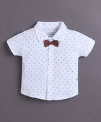 Bumzee White & Brown Graphic Print Formal Set, Half Sleeves, 100% Cotton