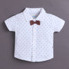White & Brown Boys Half Sleeves Shirt & Short Set With Applique Bow Suspender & Cap