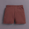 White & Brown Boys Half Sleeves Shirt & Short Set With Applique Bow Suspender & Cap