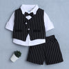 White & Black Boys Full Sleeves Shirt Waistcoat & Short Set With Applique Bow