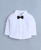 Bumzee White & Black Striped Formal Set, Full Sleeves, 100% Cotton