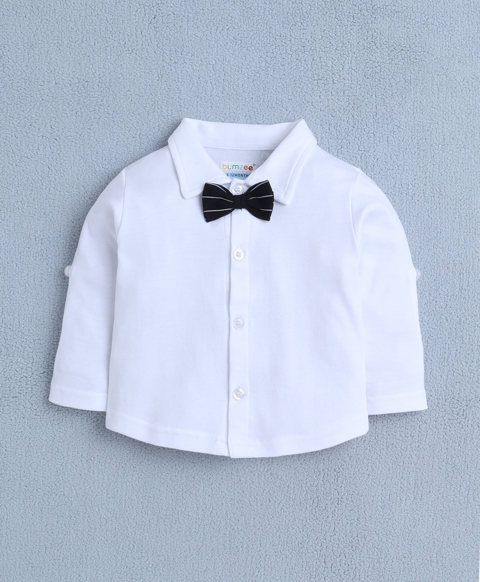 White & Black Boys Full Sleeves Shirt Waistcoat & Short Set With Applique Bow
