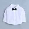 White & Black Boys Full Sleeves Shirt Waistcoat & Short Set With Applique Bow
