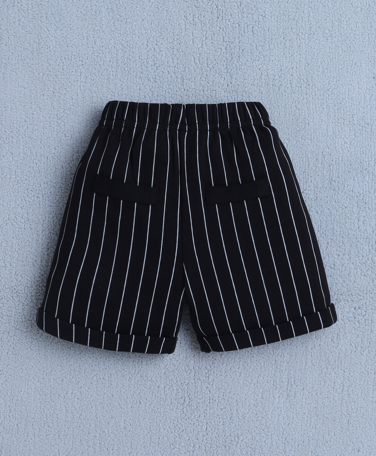 White & Black Boys Full Sleeves Shirt Waistcoat & Short Set With Applique Bow