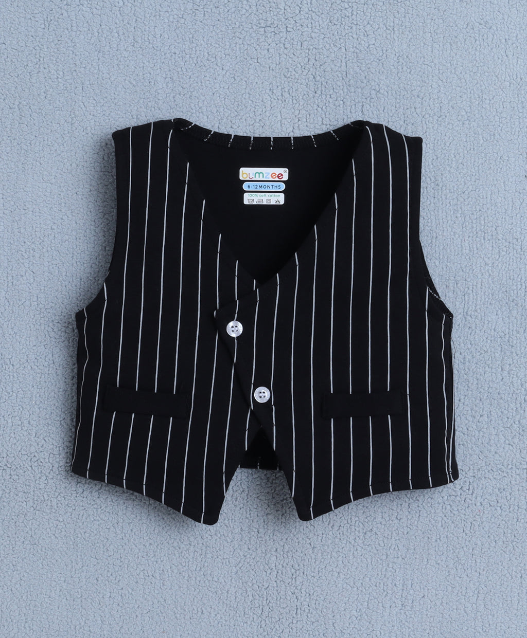 Bumzee White & Black Striped Formal Set, Full Sleeves, 100% Cotton