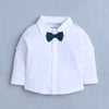 BUMZEE Teal & White Boys Full Sleeves Shirt Waistcoat & Short Set With Applique Bow