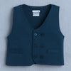 BUMZEE Teal & White Boys Full Sleeves Shirt Waistcoat & Short Set With Applique Bow