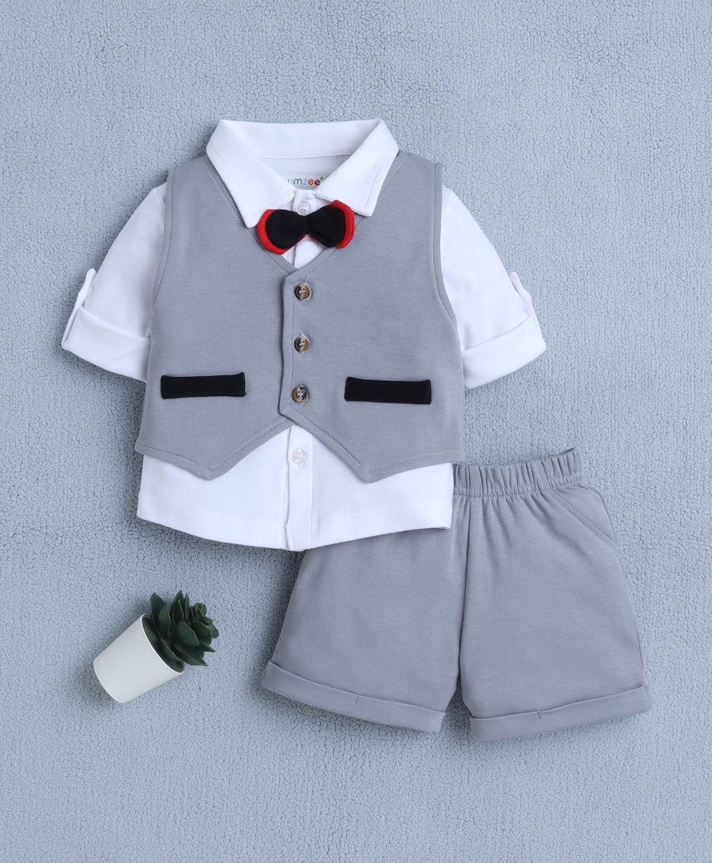 Bumzee Grey & White Formal Set, Full Sleeves, 100% Cotton