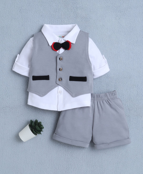 Bumzee Grey & White Formal Set, Full Sleeves, 100% Cotton