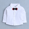 BUMZEE Grey & White Boys Full Sleeves Shirt Waistcoat & Short Set With Applique Bow