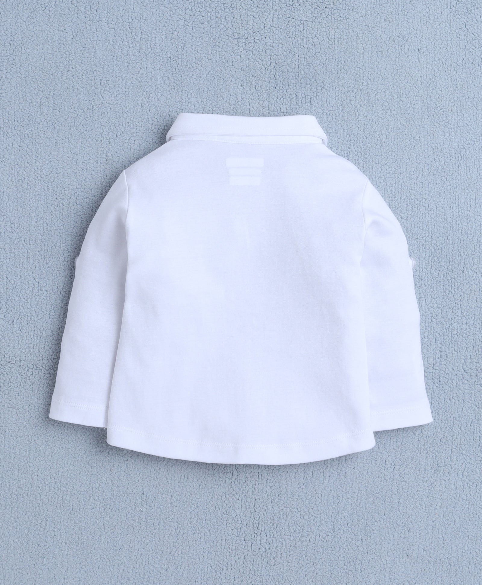BUMZEE Grey & White Boys Full Sleeves Shirt Waistcoat & Short Set With Applique Bow