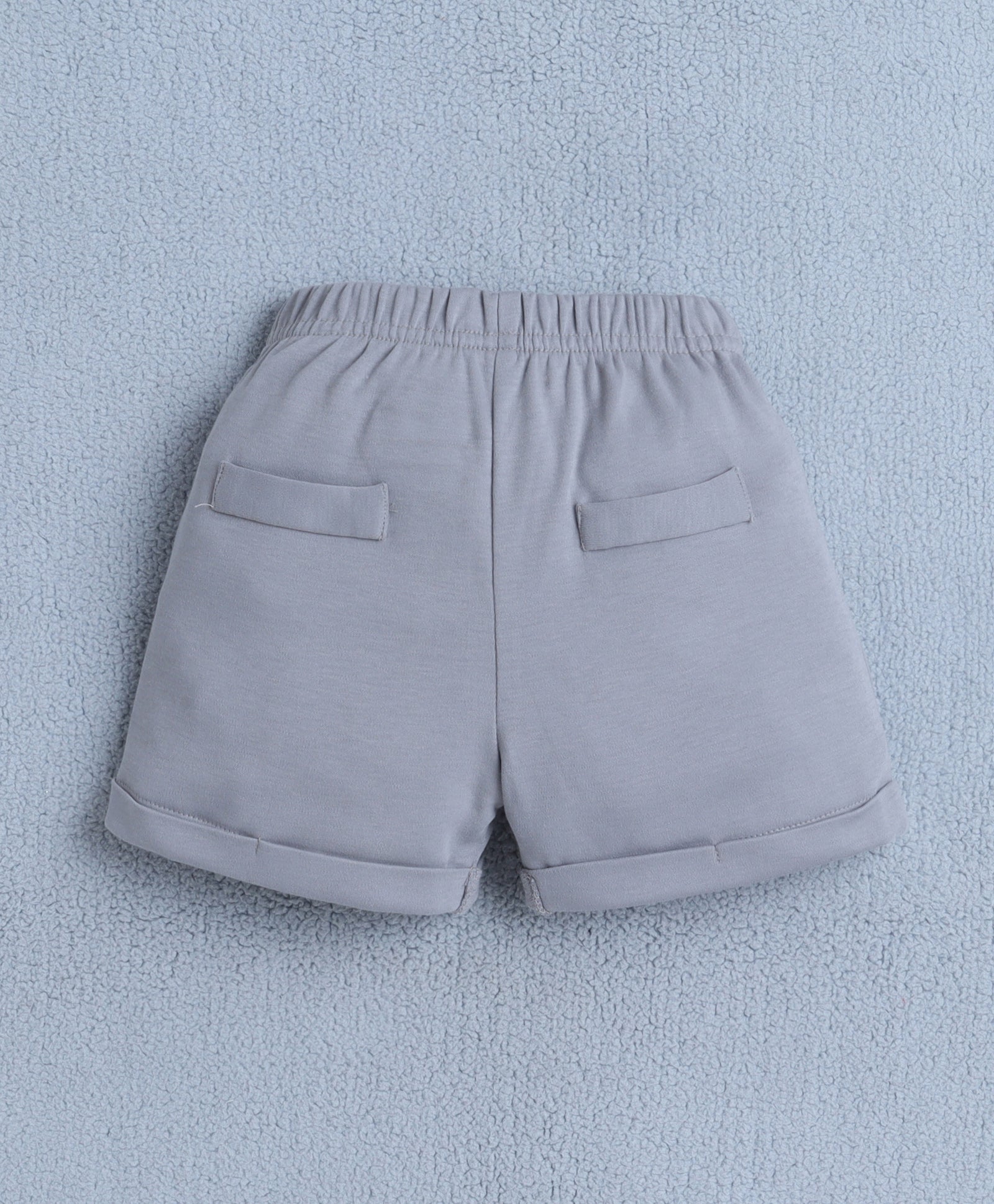 BUMZEE Grey & White Boys Full Sleeves Shirt Waistcoat & Short Set With Applique Bow